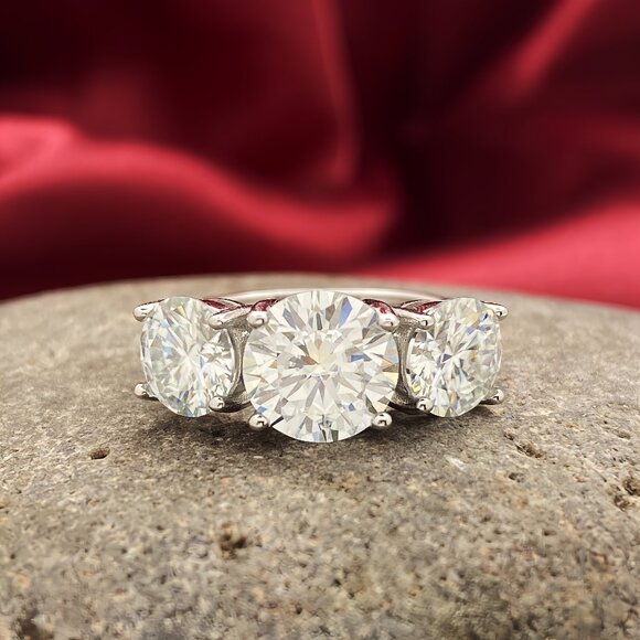 NEW Certified 4ct. t.w. Moissanite Past Present Future 3 Stone Ring - Picture 1 of 8